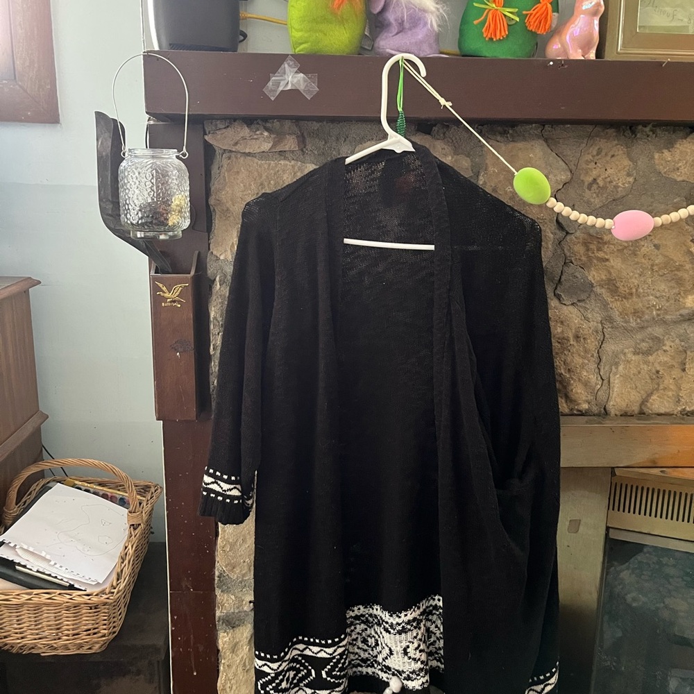 Torrid Black and White Cardigan with Bohemian Design